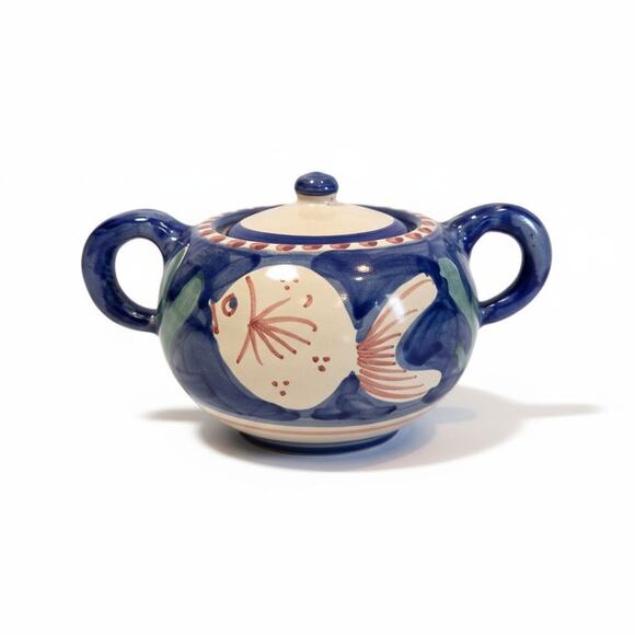 Vietri Solimene FISH Sugar Bowl w/ Lid Blue Campagna Italy Italian Pottery EUC - Picture 1 of 12